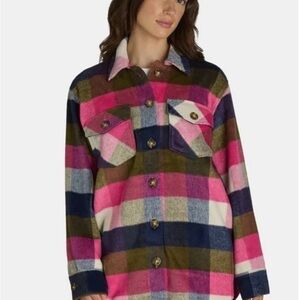 Time and Tru Plaid Utility Jacket in Pink and Blue